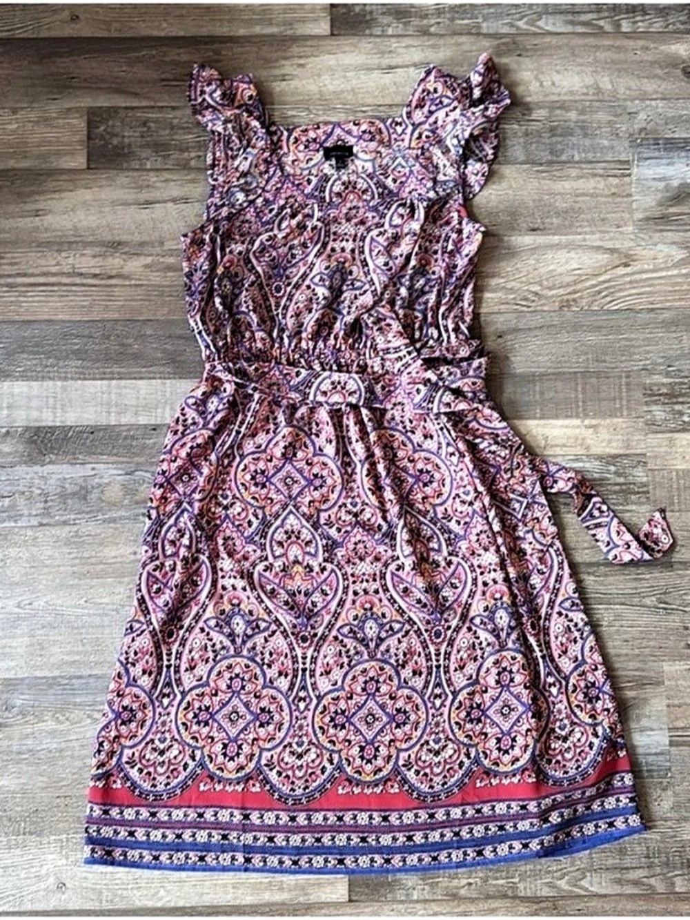 Talbots Paisley Floral Tile PringMidi Dress in Pink & Blue- size 2